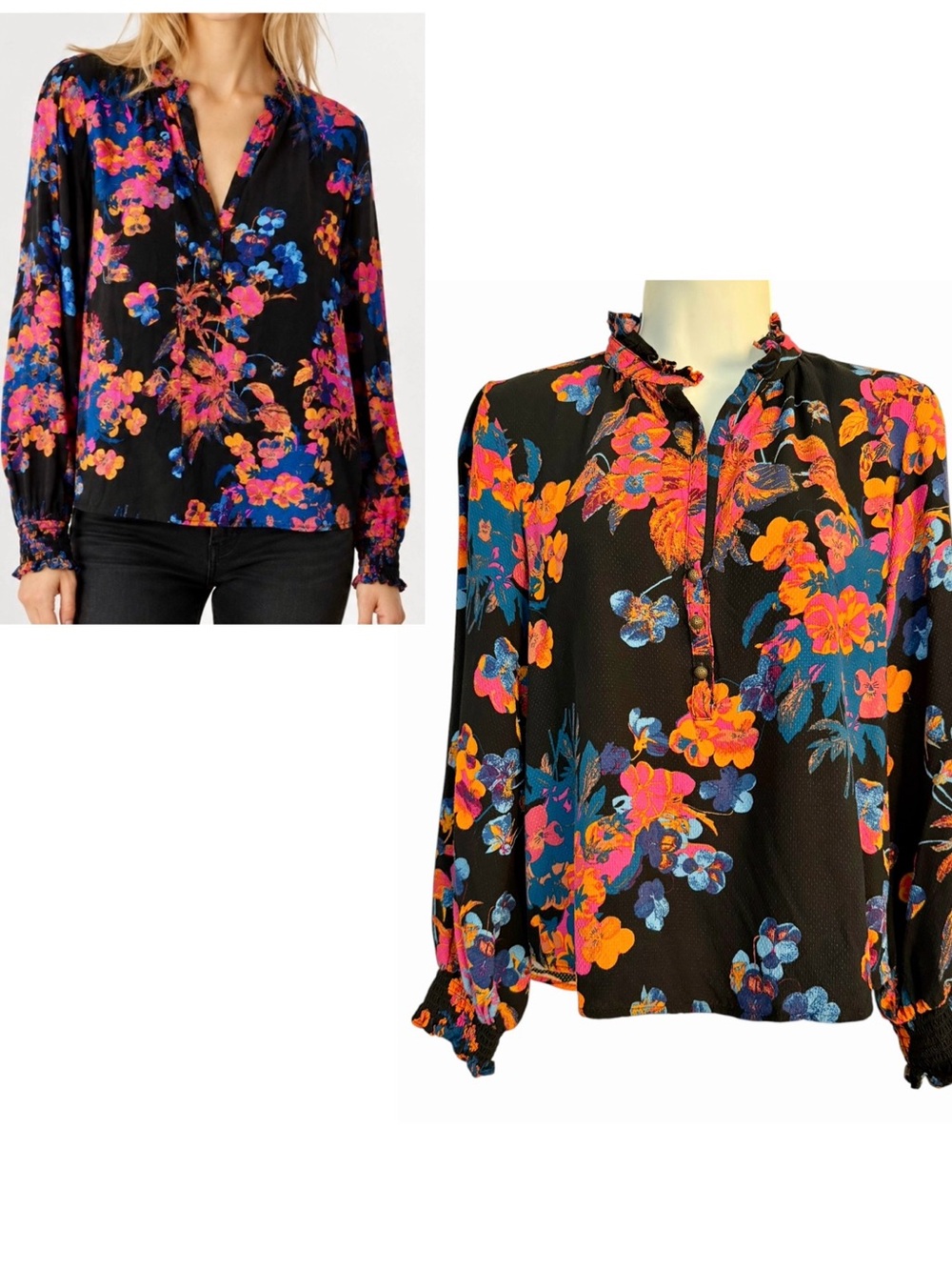 Maeve Anthropologie Colette Dark Floral Blouse Size XSP Boho Maximalist Peasant